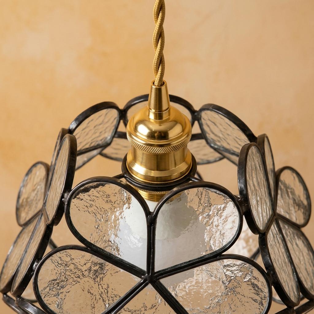 Clear-Look Rounded Petal Tiffany-Inspired Pendant Light, Dark Frame, Handmade - view 4