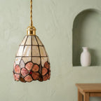 Pink Floral Tiffany-Inspired Pendant Light, Scalloped Bell with Pearl-Look Panels, Handmade - view 7