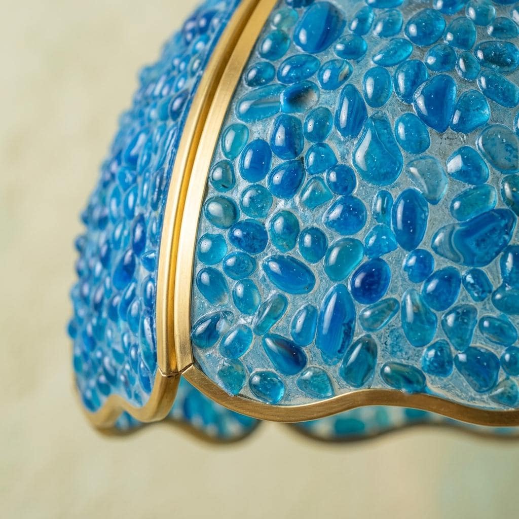 Blue Droplet-Pattern Tiffany-Inspired Pendant Light, Scalloped Bell, Handmade - view 2