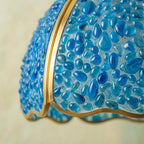 Blue Droplet-Pattern Tiffany-Inspired Pendant Light, Scalloped Bell, Handmade - view 2