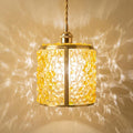 Honey Yellow Pebble-Pattern Tiffany-Inspired Pendant Light, Cylinder Lantern, Handmade by AuroraeGlass