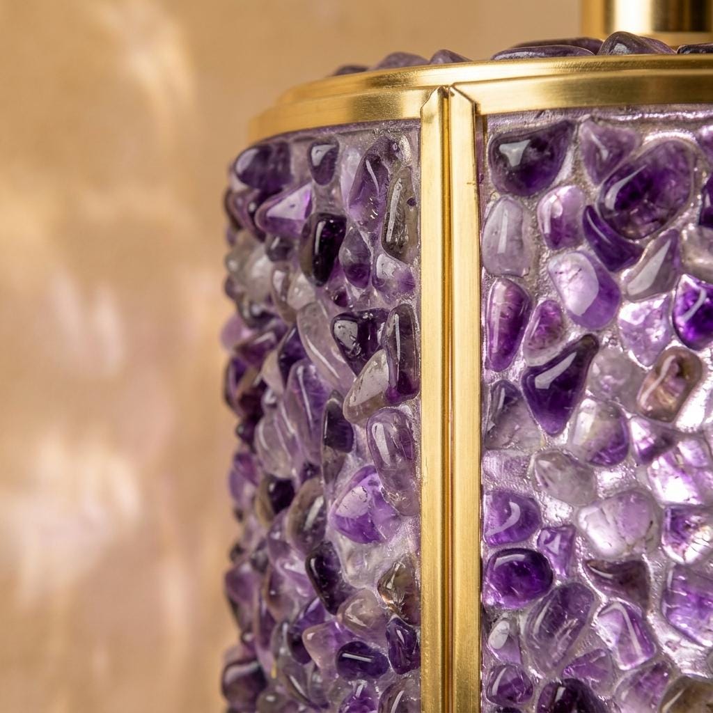 Purple Pebble-Pattern Tiffany-Inspired Pendant Light, Cylinder Lantern with Gold-Tone Frame, Handmade - view 2