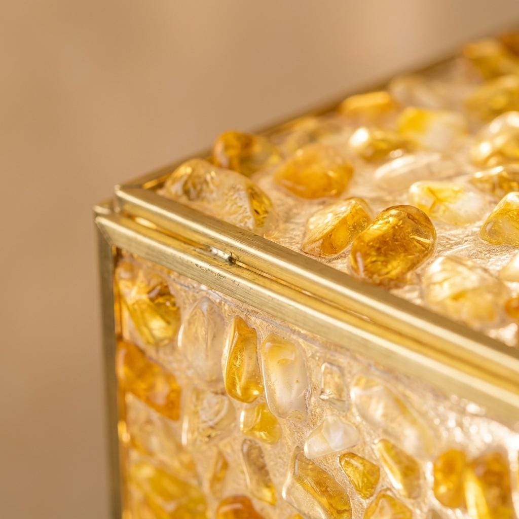 Warm Yellow Pebble-Pattern Tiffany-Inspired Pendant Light, Cube Lantern, Handmade - view 2