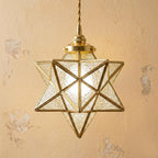 Clear-Look Geometric Star Pendant Light, Textured-Look Panels, Handmade by AuroraeGlass