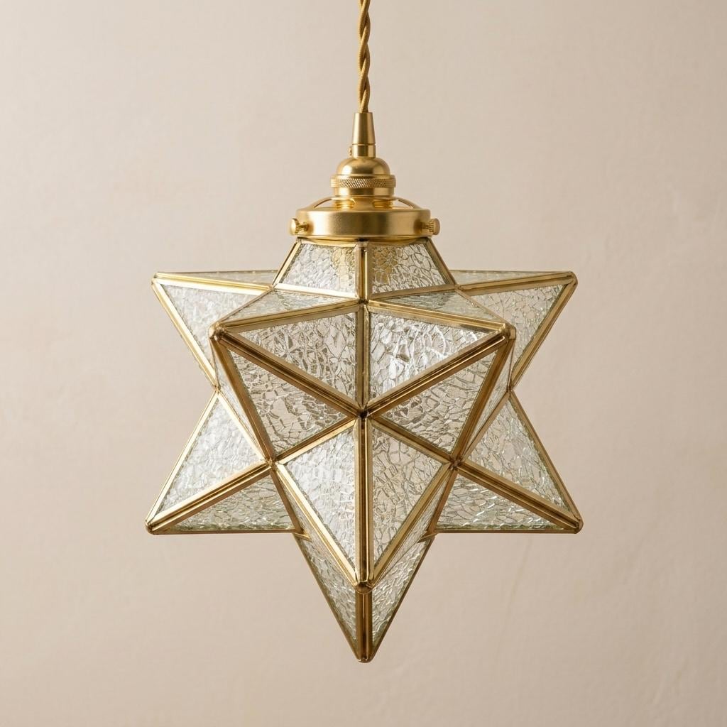 Clear-Look Geometric Star Pendant Light, Textured-Look Panels, Handmade - view 5
