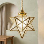 Clear-Look Geometric Star Pendant Light, Textured-Look Panels, Handmade - view 6