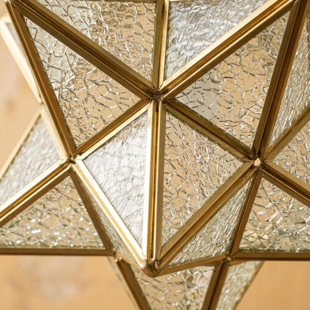 Clear-Look Geometric Star Pendant Light, Textured-Look Panels, Handmade - view 3