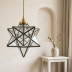 Clear-Look Geometric Star Pendant Light, Gray-Black Frame, Handmade - view 7