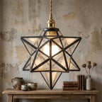 Clear-Look Geometric Star Pendant Light, Gray-Black Frame, Handmade - view 10