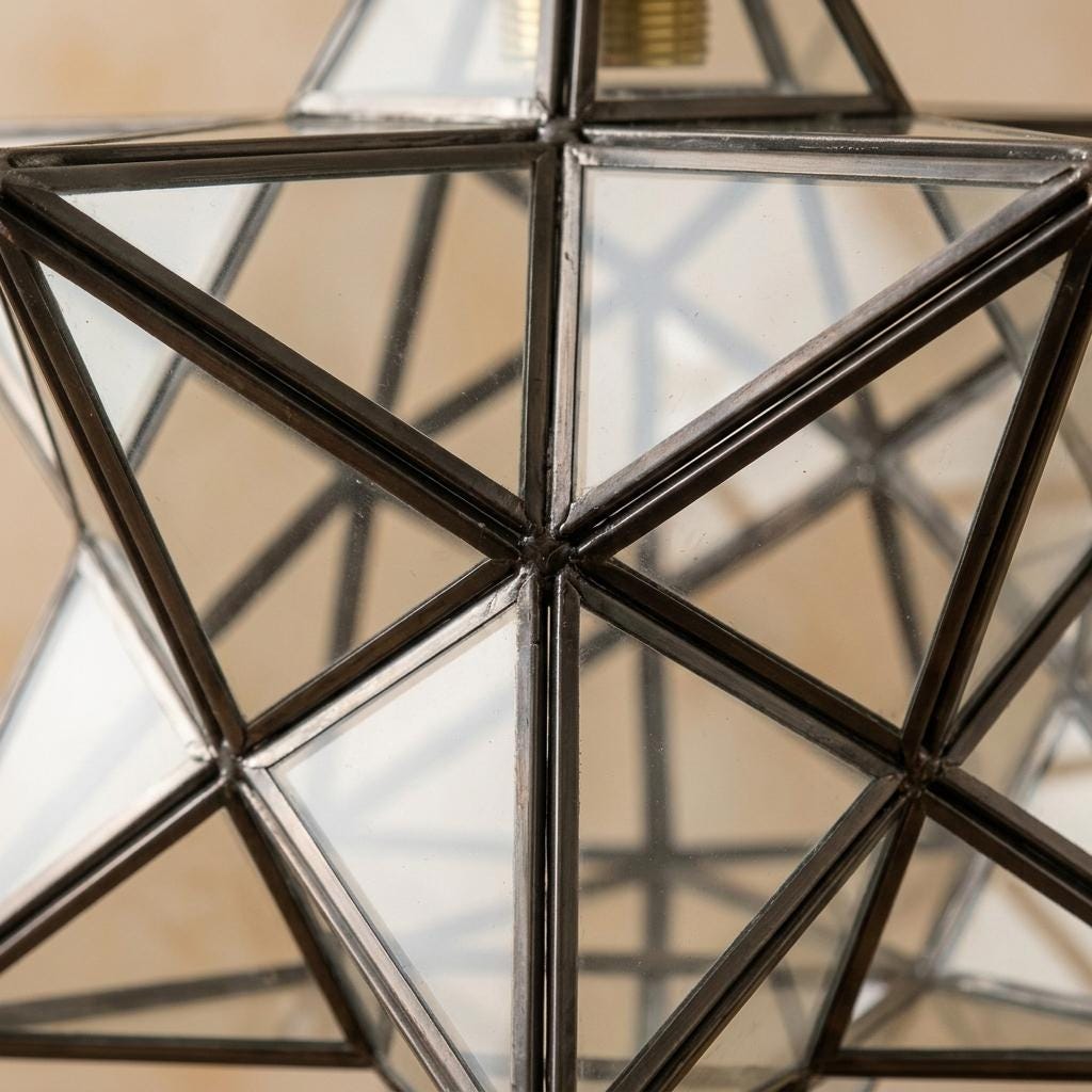 Clear-Look Geometric Star Pendant Light, Gray-Black Frame, Handmade - view 2