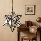 Clear-Look Geometric Star Pendant Light, Gray-Black Frame, Handmade - view 9