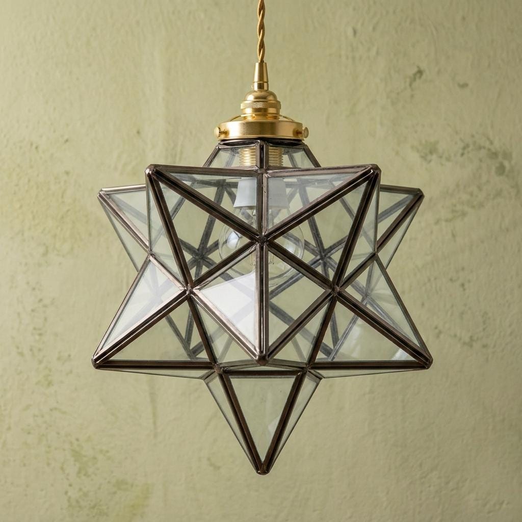 Clear-Look Geometric Star Pendant Light, Gray-Black Frame, Handmade - view 5