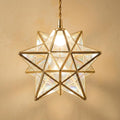 Clear-Look Geometric Star Pendant Light, Gold-Tone Frame, Handmade by AuroraeGlass