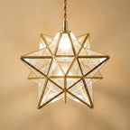 Clear-Look Geometric Star Pendant Light, Gold-Tone Frame, Handmade by AuroraeGlass