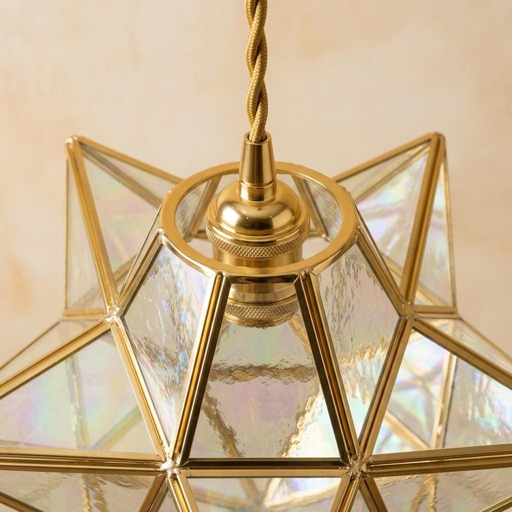 Clear-Look Geometric Star Pendant Light, Gold-Tone Frame, Handmade - view 4