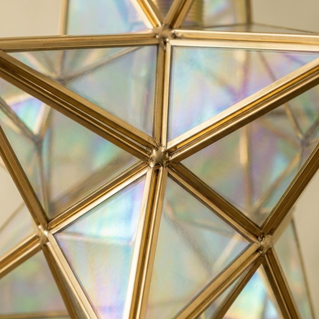 Clear-Look Geometric Star Pendant Light, Gold-Tone Frame, Handmade - view 2