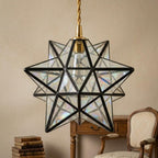 Clear-Look Geometric Star Pendant Light, Dark Frame, Handmade - view 9
