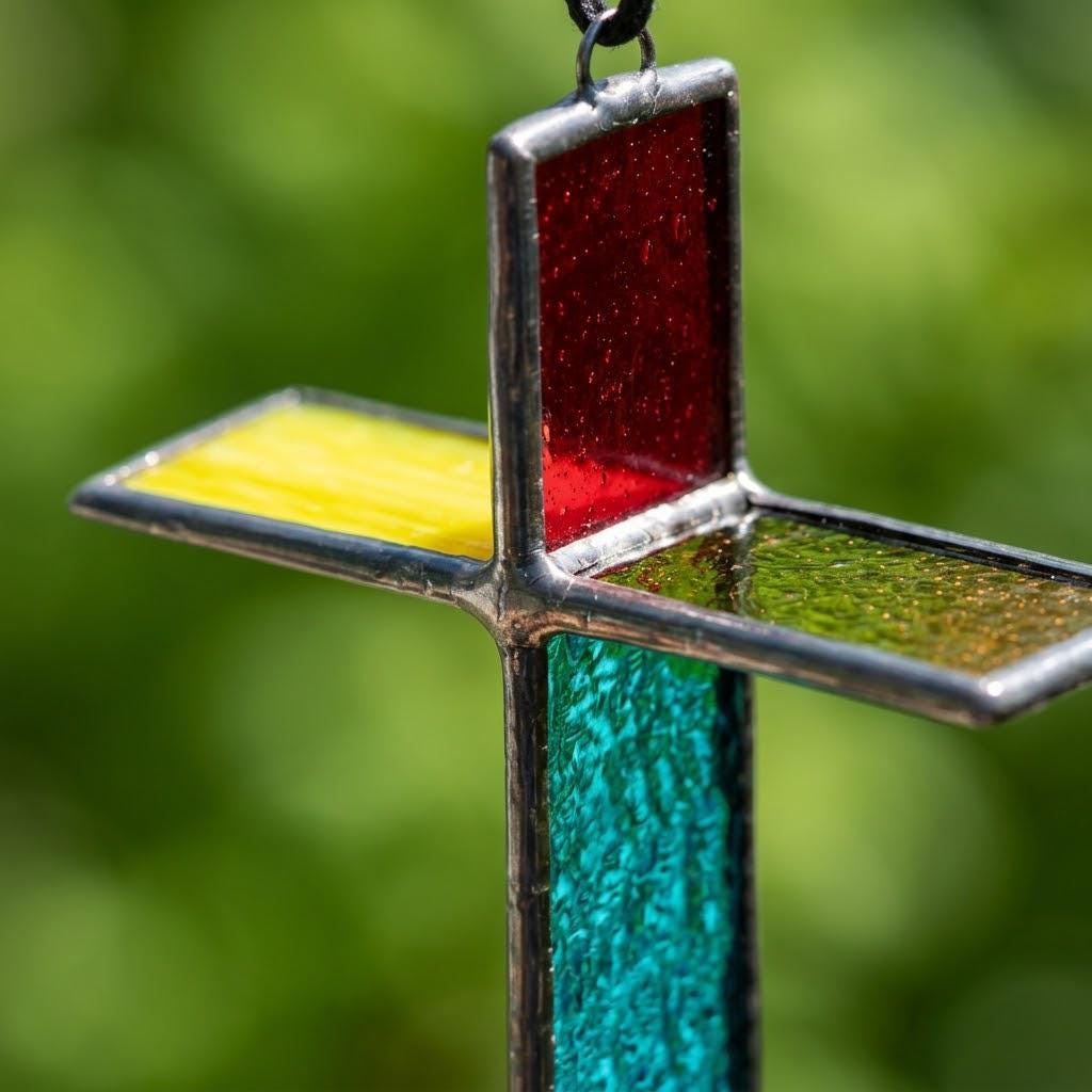 Colorful 3D Stained Glass Cross Suncatcher, Tiffany-inspired Handmade Window Decor by AuroraeGlass — photo 4