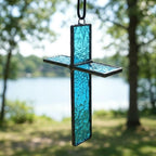 Blue 3D Stained Glass Cross Suncatcher, Tiffany-inspired Handmade Window Decor by AuroraeGlass — photo 7