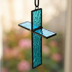 Blue 3D Stained Glass Cross Suncatcher, Tiffany-inspired Handmade Window Decor by AuroraeGlass — photo 2