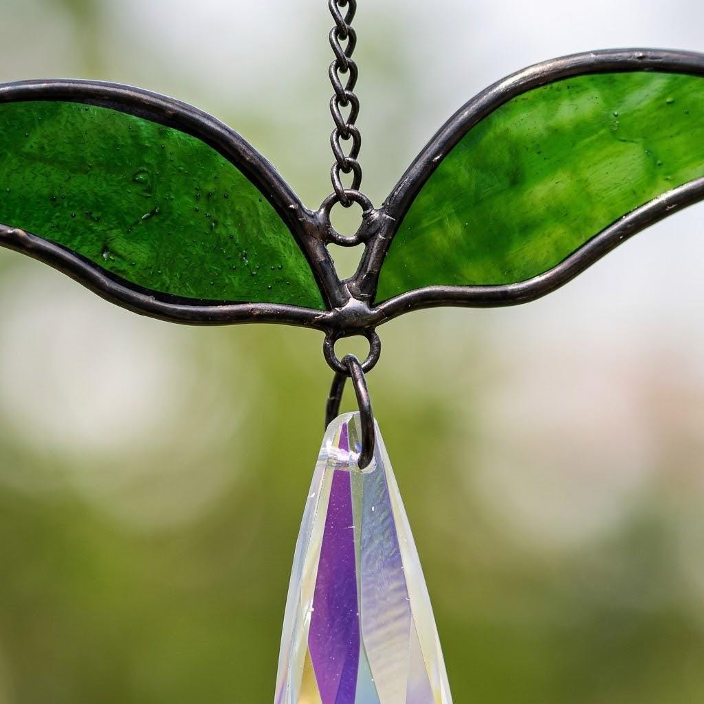 White Lily Stained Glass Suncatcher with Crystal Prism, Handmade Floral Window Decor by AuroraeGlass — photo 4