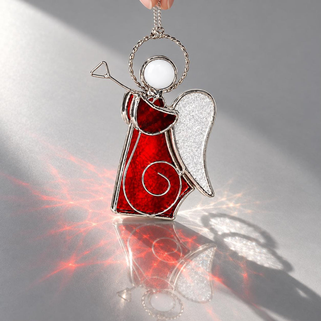 Red Trumpet Angel Glass Ornament, Tiffany-inspired Handmade Christmas Window Decor by AuroraeGlass — photo 8