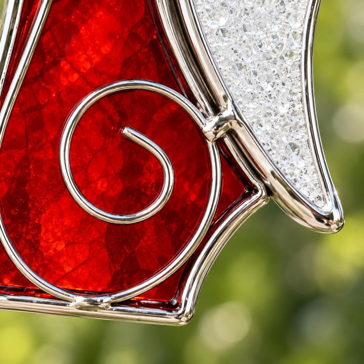 Red Trumpet Angel Glass Ornament, Tiffany-inspired Handmade Christmas Window Decor by AuroraeGlass — photo 4