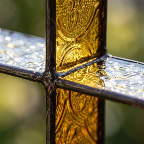 Amber Stained Glass Cross Suncatcher, Tiffany-inspired Christian Window Hanging, Handmade Faith Gift by AuroraeGlass, photo 2