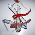 Red Dragonfly Stained Glass Suncatcher, Tiffany-inspired Window Hanging, Handmade Garden Lover Gift by AuroraeGlass, photo 6
