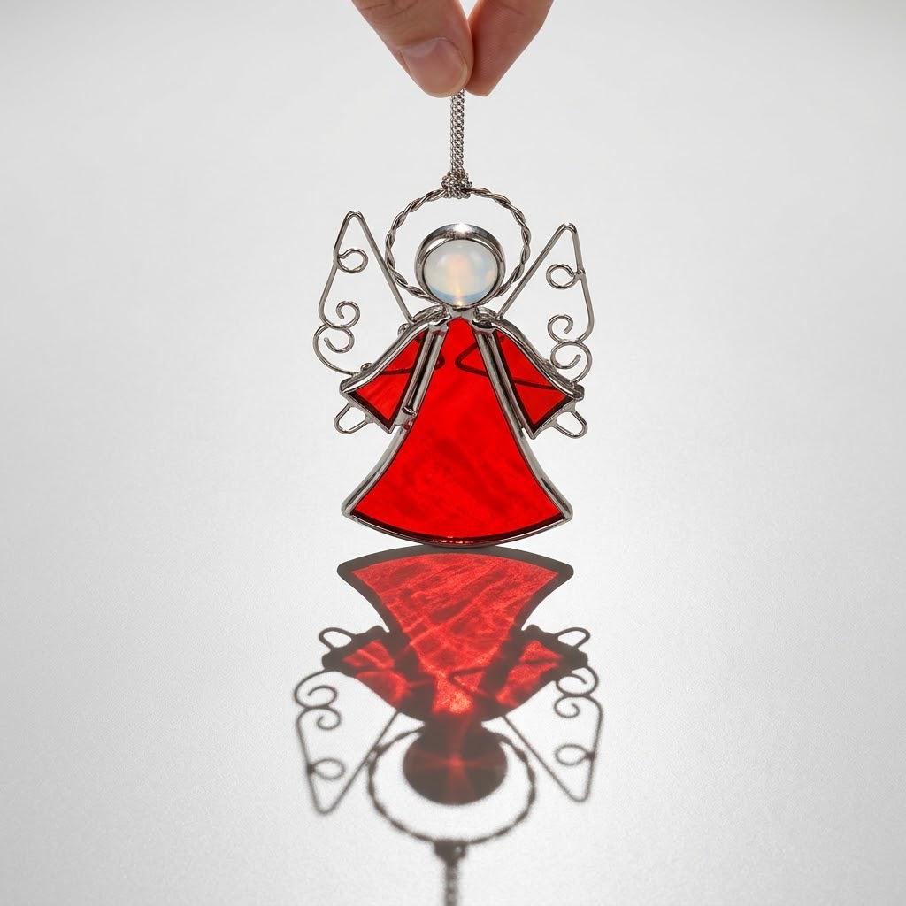 Red Angel Stained Glass Suncatcher, Tiffany-inspired Guardian Angel Window Hanging, Handmade Christmas Gift by AuroraeGlass — photo 8