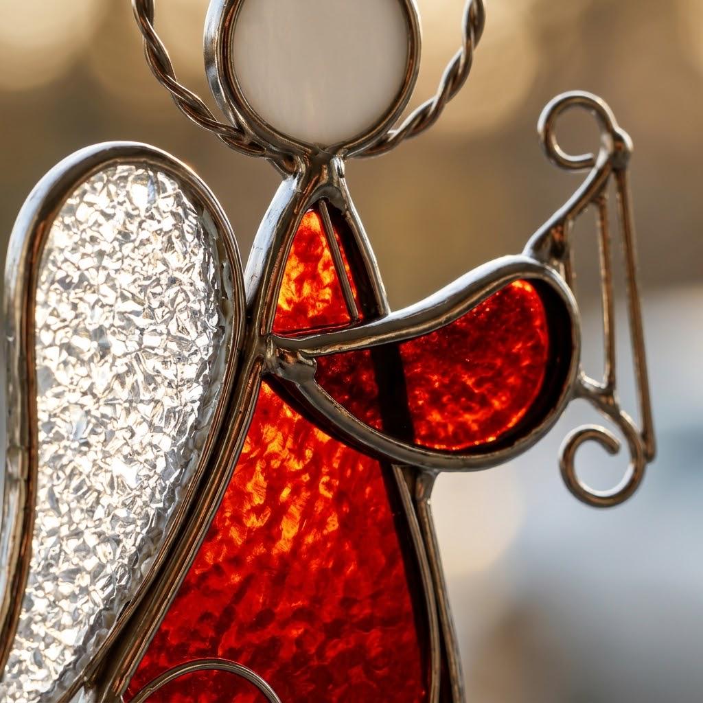 Angel with Harp Stained Glass Suncatcher, Tiffany-inspired Red Angel Window Hanging, Handmade Musician Gift by AuroraeGlass — photo 2