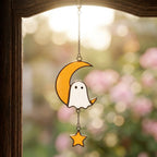 Handmade Stained Glass Ghost Moon Star Suncatcher, Halloween Window Hanging by AuroraeGlass — photo 7