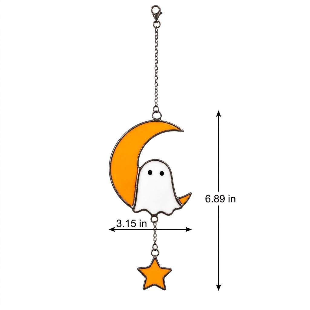 Handmade Stained Glass Ghost Moon Star Suncatcher, Halloween Window Hanging by AuroraeGlass — photo 10
