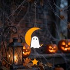 Handmade Stained Glass Ghost Moon Star Suncatcher, Halloween Window Hanging by AuroraeGlass — photo 1