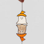 Handmade Stained Glass Ghost Suncatcher, Orange Hat, Halloween Window Hanging by AuroraeGlass — photo 9