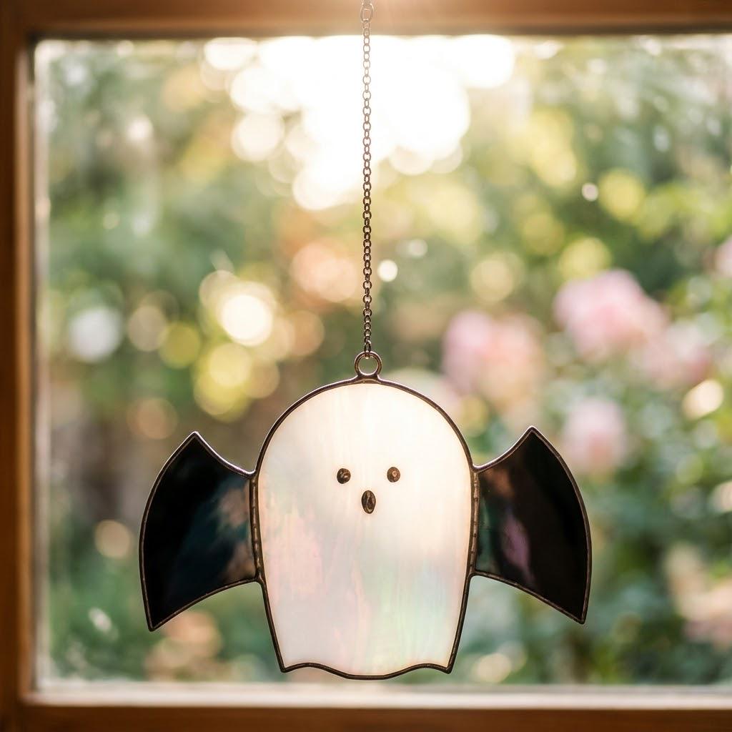 Handmade Stained Glass Ghost with Bat Wings, Gothic Halloween Suncatcher by AuroraeGlass — photo 10