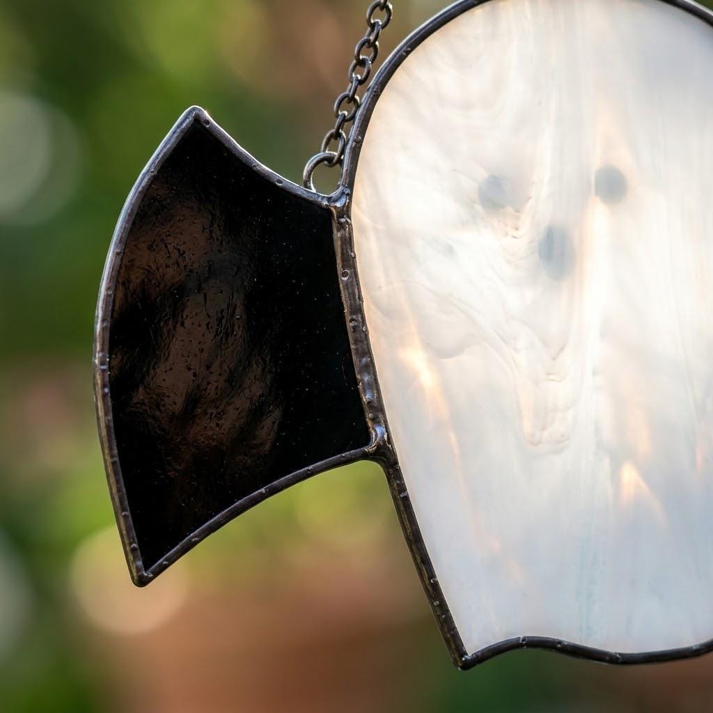 Handmade Stained Glass Ghost with Bat Wings, Gothic Halloween Suncatcher by AuroraeGlass — photo 7