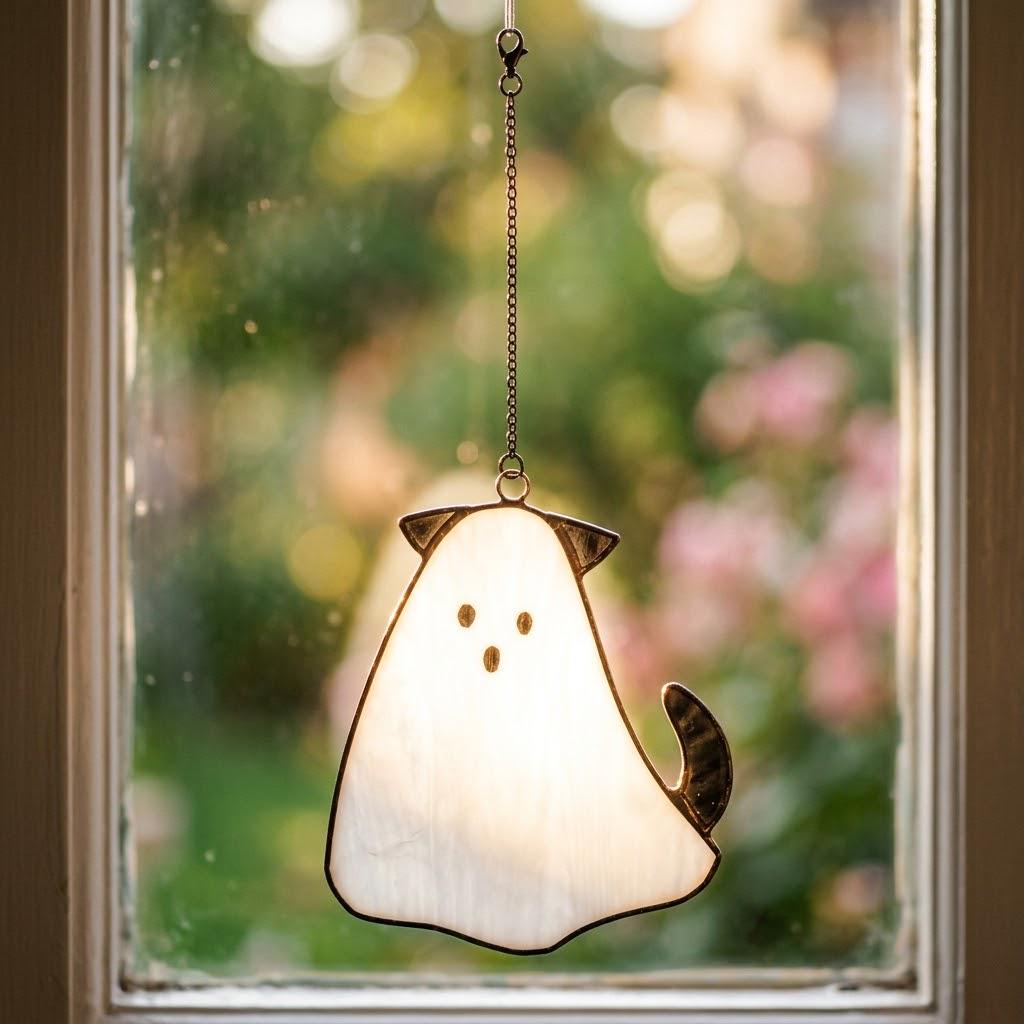 Handmade Stained Glass Dog Ghost Suncatcher, Halloween Pet Lover Decor by AuroraeGlass — photo 10