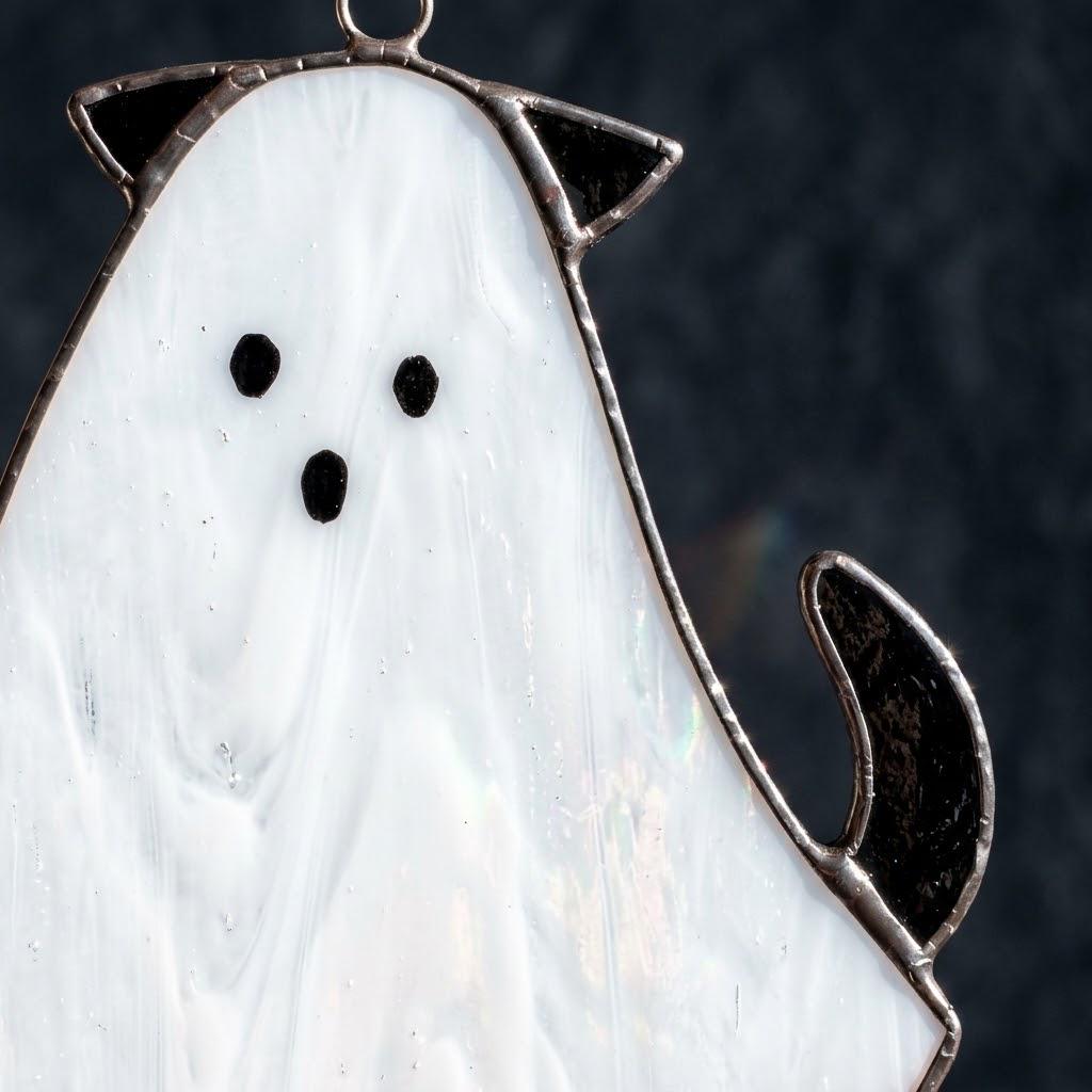 Handmade Stained Glass Dog Ghost Suncatcher, Halloween Pet Lover Decor by AuroraeGlass — photo 9