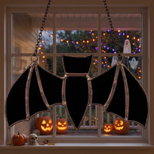 Black Bat Stained Glass Suncatcher, Handmade Gothic Halloween Window Hanging by AuroraeGlass, photo 2