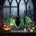 Green Bat Stained Glass Suncatcher, Tiffany-inspired Halloween Window Hanging, Handmade Gothic Decor by AuroraeGlass — photo 1