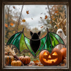 Green Bat Stained Glass Suncatcher, Tiffany-inspired Halloween Window Hanging, Handmade Gothic Decor by AuroraeGlass — photo 3