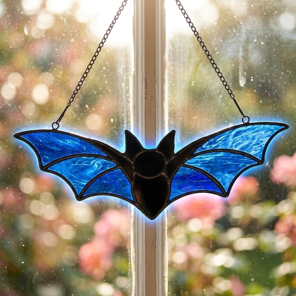 Blue Bat Suncatcher, Black Gothic Window Hanging by AuroraeGlass — photo 9