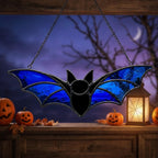 Blue Bat Suncatcher, Black Gothic Window Hanging by AuroraeGlass — photo 1