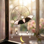 Pink Bat and Spiderweb Suncatcher with Crescent Moon by AuroraeGlass — photo 10