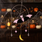 Pink Bat and Spiderweb Suncatcher with Crescent Moon by AuroraeGlass — photo 2