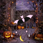 Pink Bat and Spiderweb Suncatcher with Crescent Moon by AuroraeGlass — photo 3