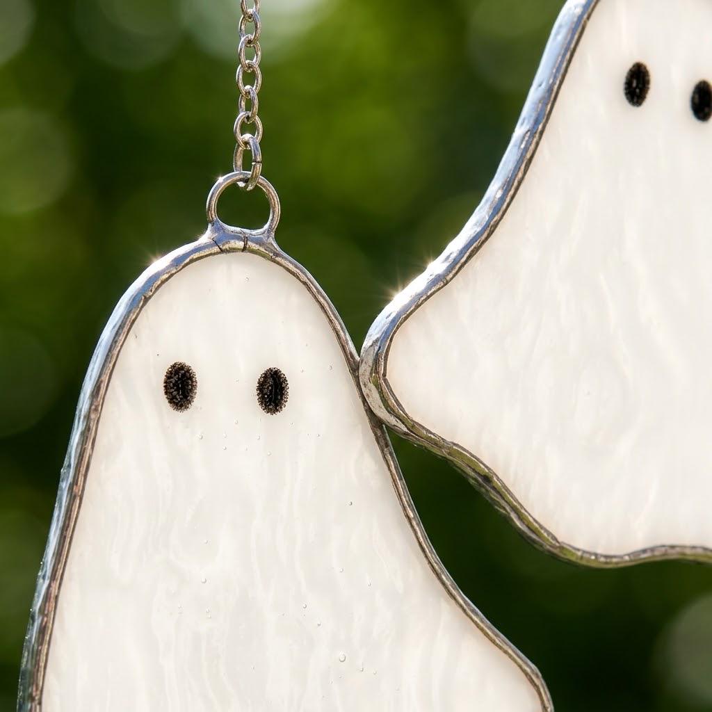 Five White Ghosts Halloween Mobile with Branch Hanger by AuroraeGlass — photo 7