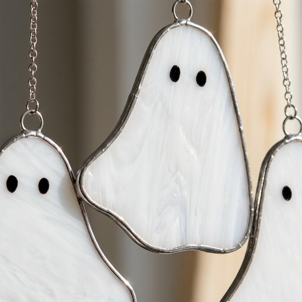 Five White Ghosts Halloween Mobile with Branch Hanger by AuroraeGlass — photo 8