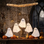 Five White Ghosts Halloween Mobile with Branch Hanger by AuroraeGlass — photo 3
